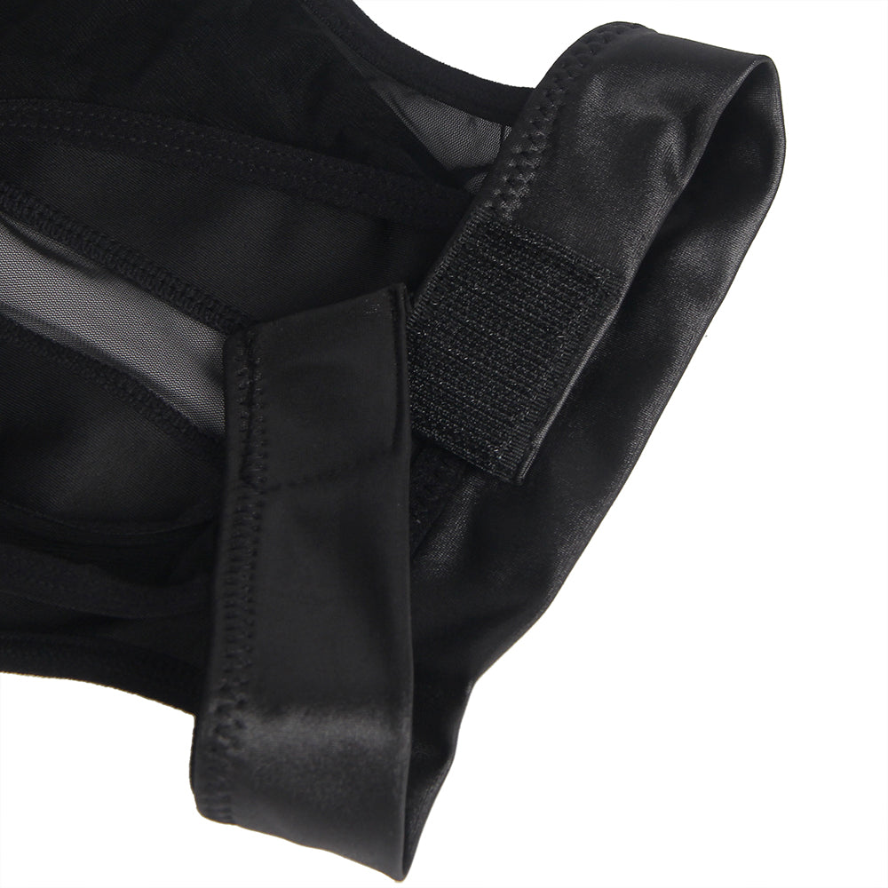 Intimate Solid Black Color Halter Leather Lingerie Dress
