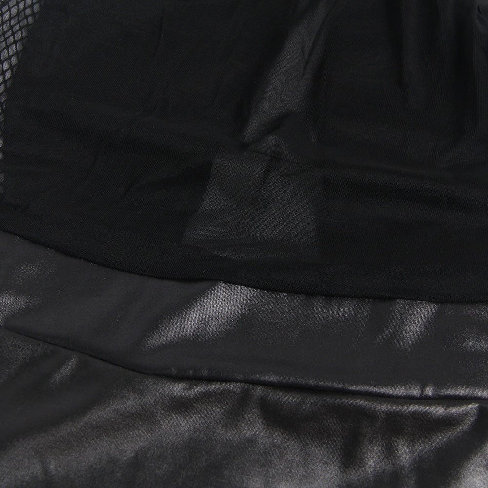 Intimate Solid Black Color Halter Leather Lingerie Dress