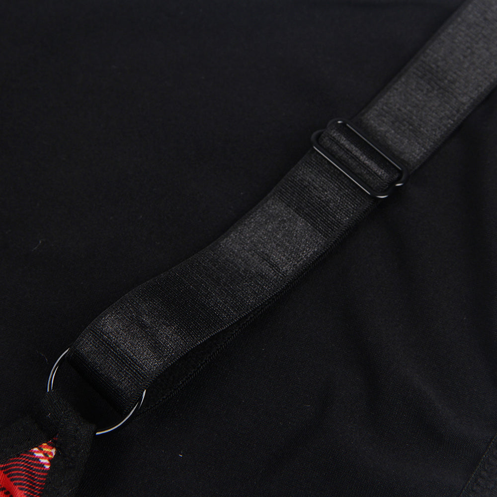 Plus Size Black Double Shoulder Straps Red Plaid Bodysuit Costume with Wait Belt