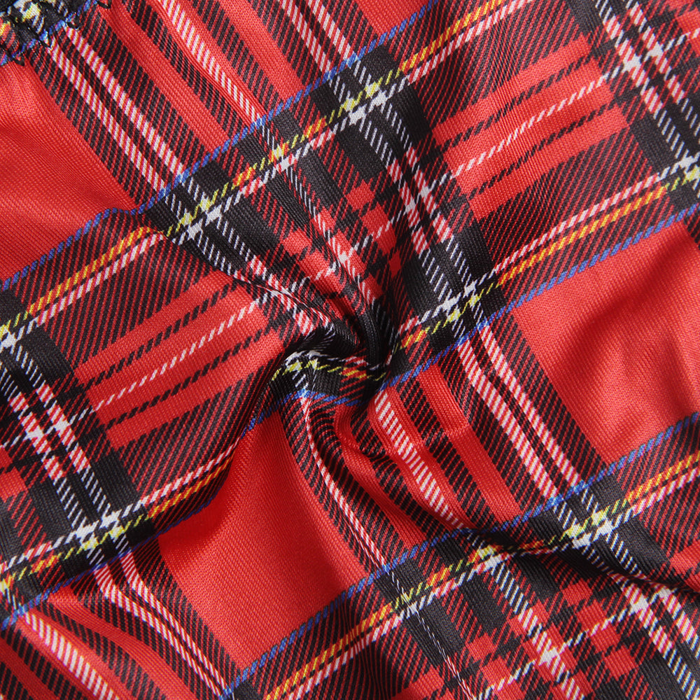 Plus Size Black Double Shoulder Straps Red Plaid Bodysuit Costume with Wait Belt