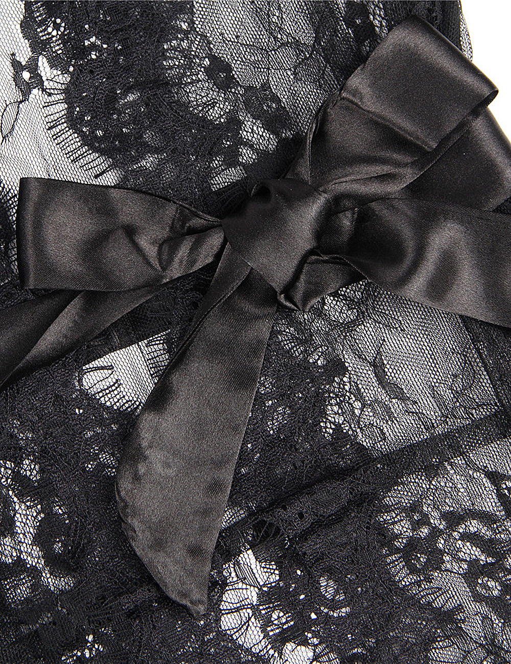 Plus Size Intimate Long Sleeve Eyelash Black Lace Short Sleepwear With Thong