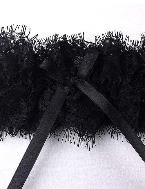 Black Eyelash Lace Bow Leg Rings