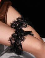 Black Eyelash Lace Bow Leg Rings