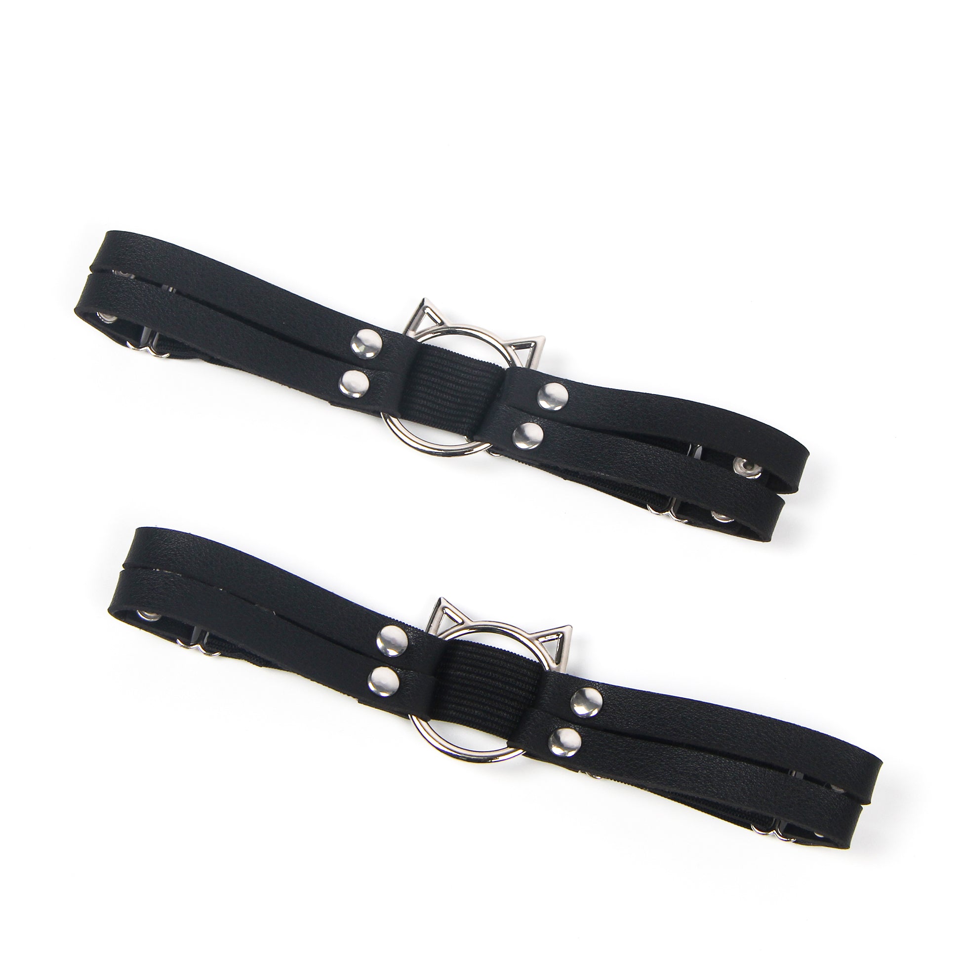 Cat Head Black Adjustable Faux Leather Studded Punk Leg Rings