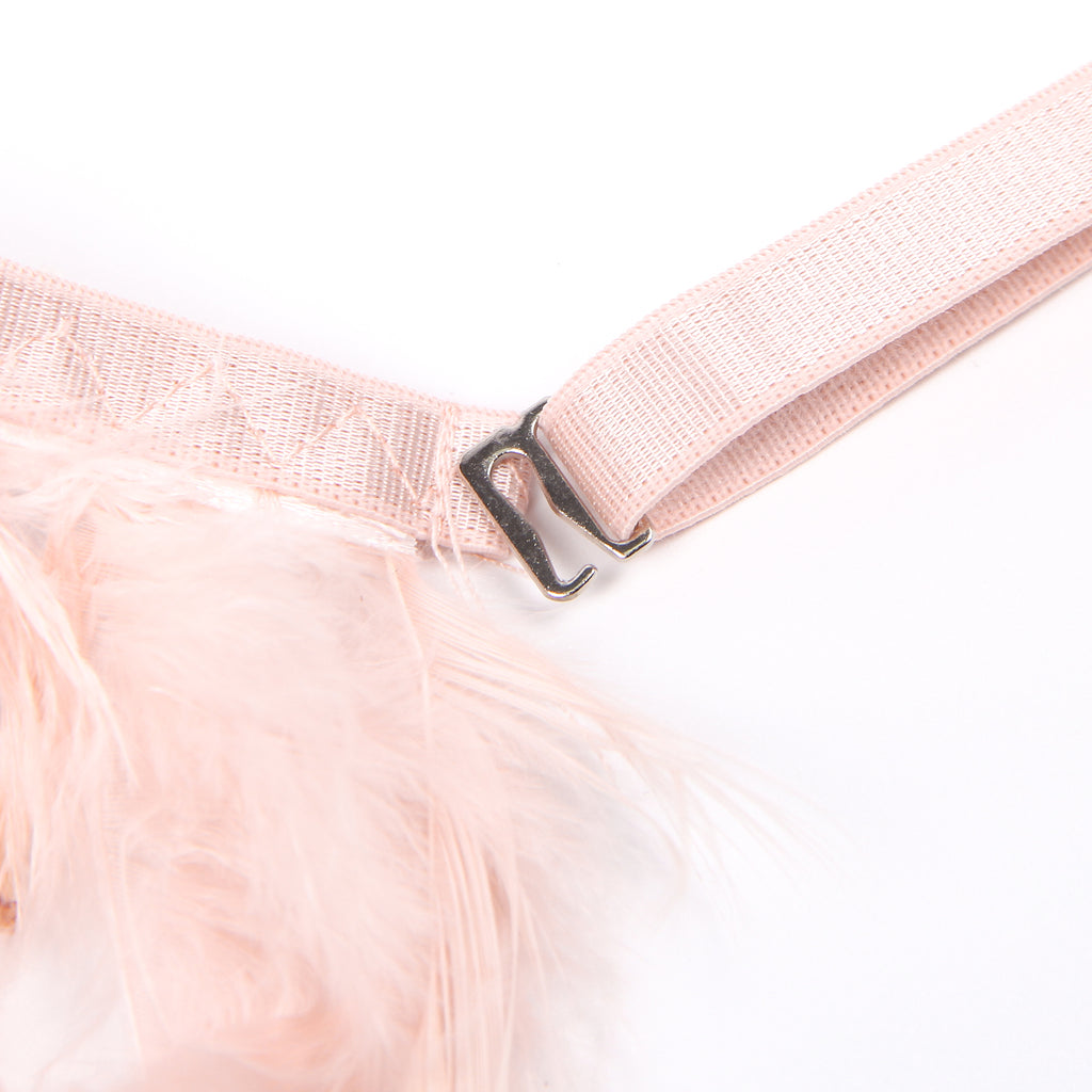 Pink Feather Lace Chain Intimate Lingerie Set