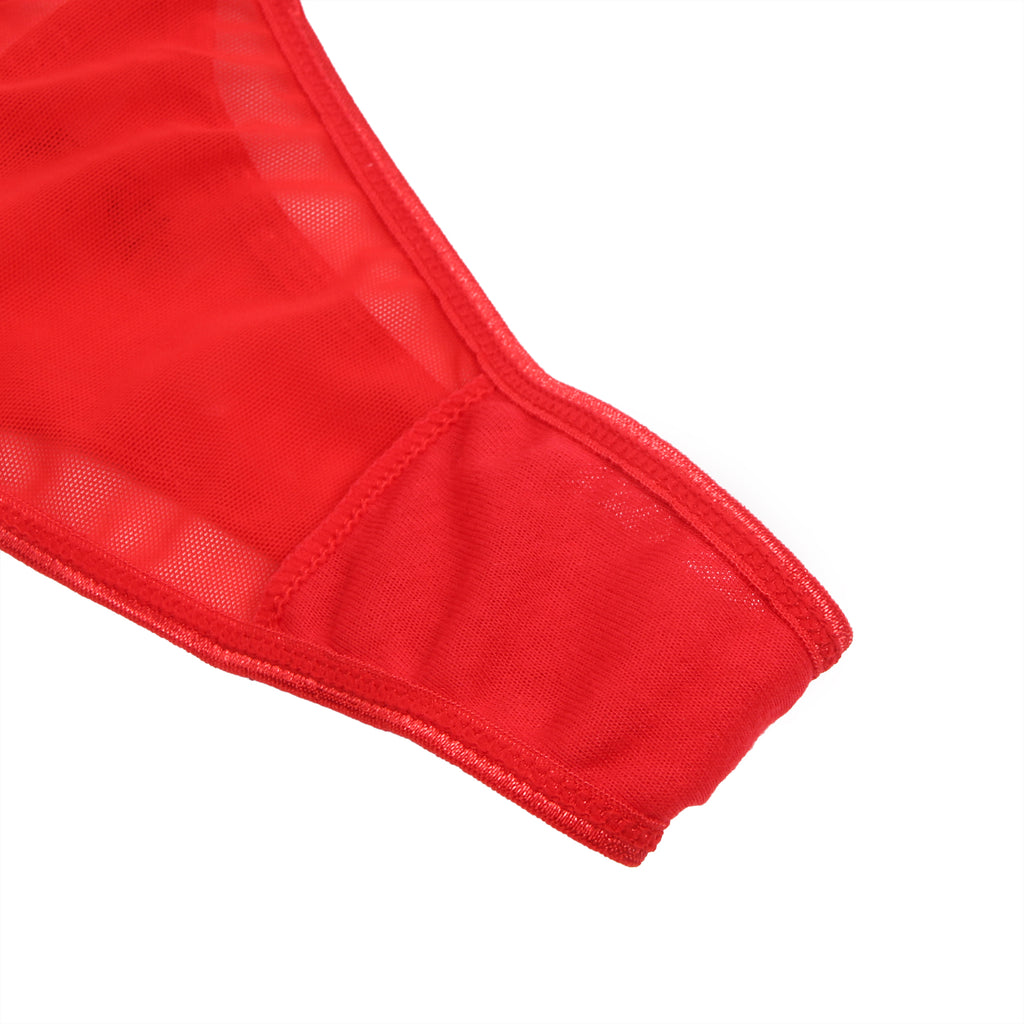 Red Intimate Lace Metal Clips Garter Panty