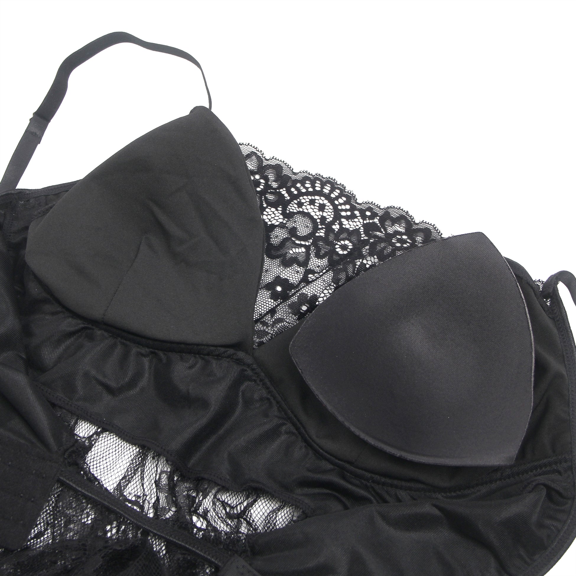 Black Eyelash Lace Intimate Push Up Suspenders Nightdress