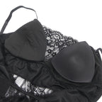Black Eyelash Lace Intimate Push Up Suspenders Nightdress - Plus Size
