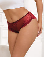 Burgundy Intimate Metal Heart Lace Hollow Out Women Panty