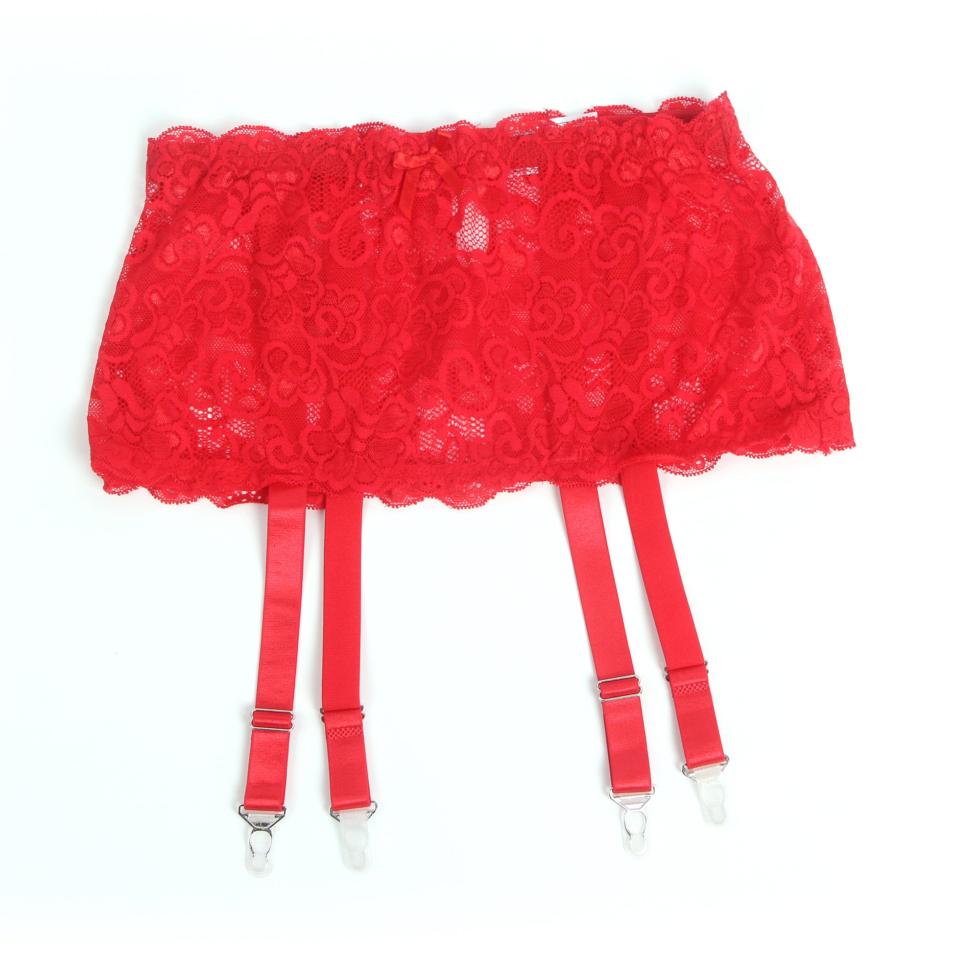 Red Intimate Lace Garter Belt With Metal Buckles