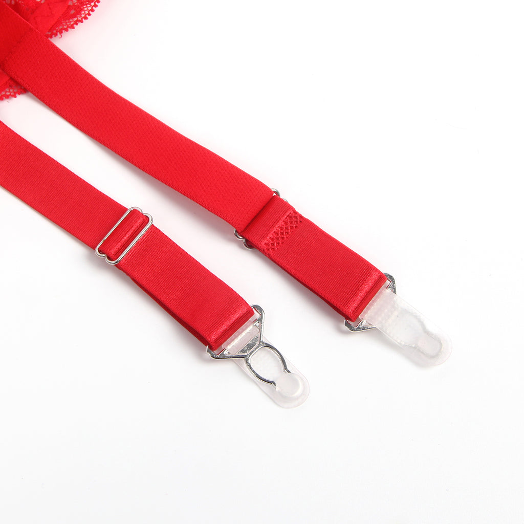 Red Intimate Lace Garter Belt With Metal Buckles