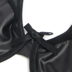 Black PU Leather Mesh Garter Belt Intimate Halter Neck Lingerie Set