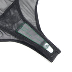 Black PU Leather Mesh Garter Belt Intimate Halter Neck Lingerie Set