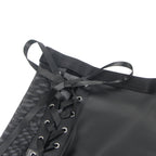 Black PU Leather Mesh Garter Belt Intimate Halter Neck Lingerie Set