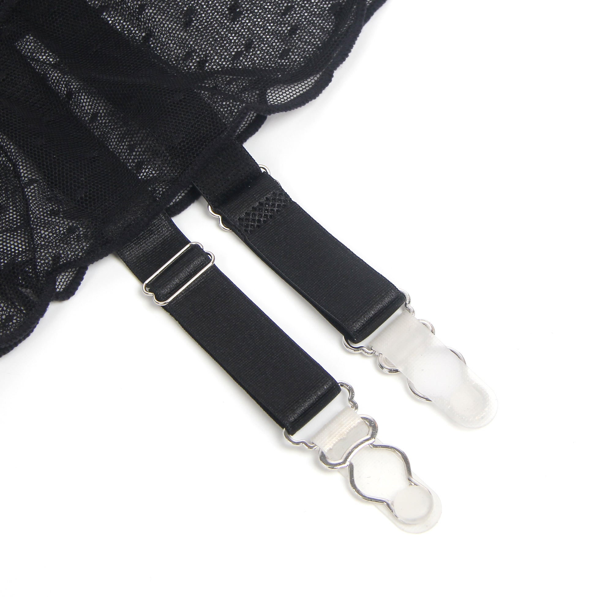 Black Dots Mesh Intimate Garter Belt With Metal Buckles