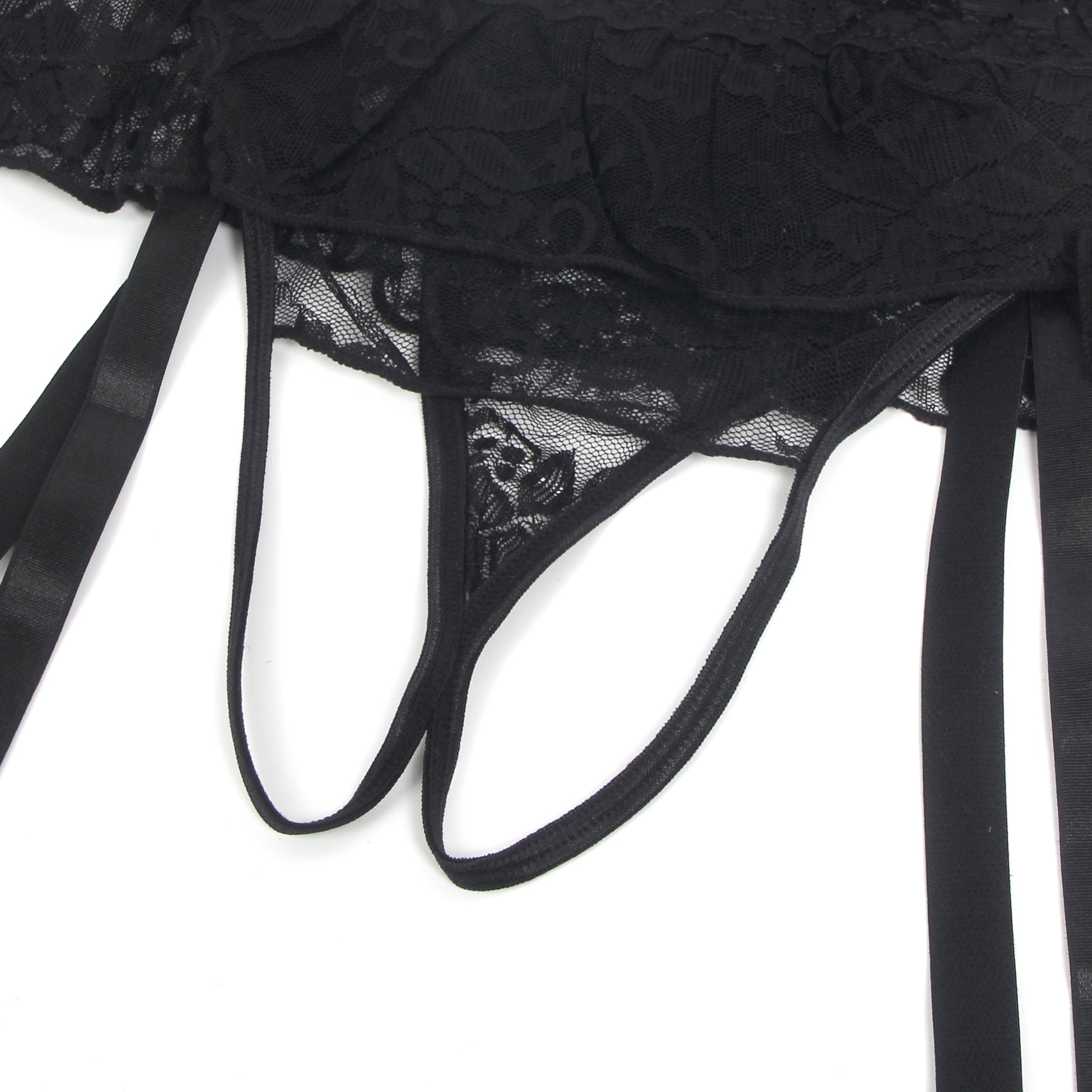 Black Intimate Lace Garter Panty With Metal Buckles