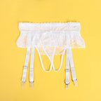 White Intimate Lace Garter Panty With Metal Buckles