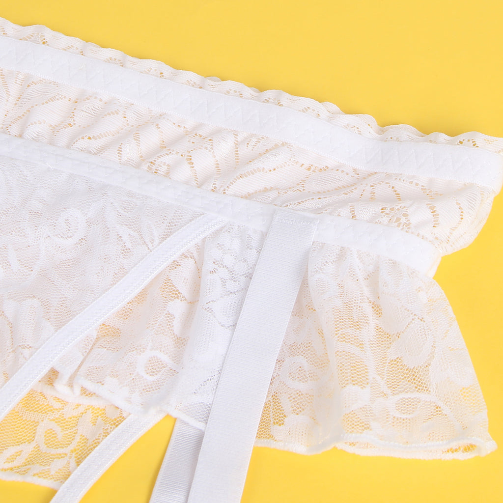 White Intimate Lace Garter Panty With Metal Buckles