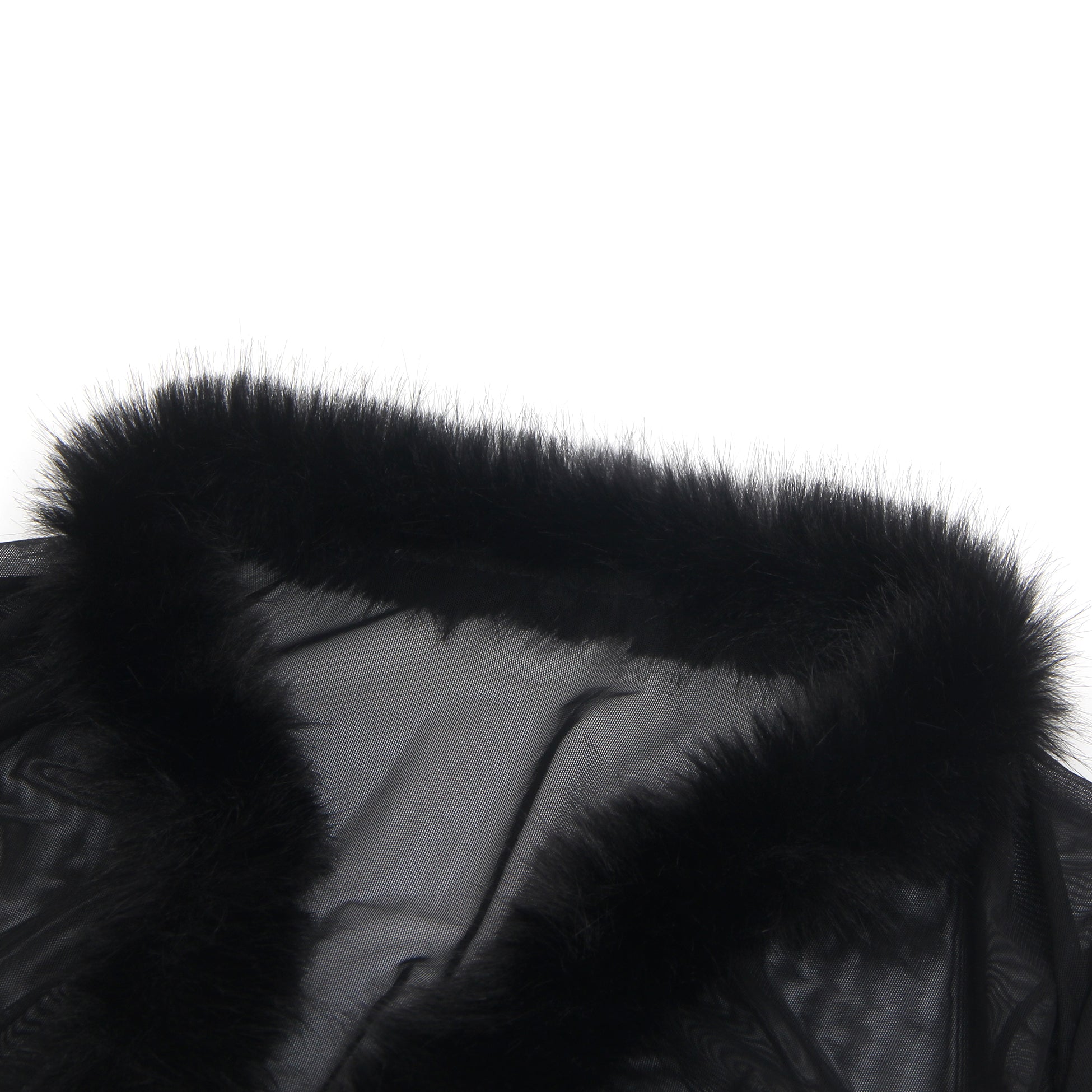 Black Intimate Mesh Mink Fur Trim Short Robe With Belt