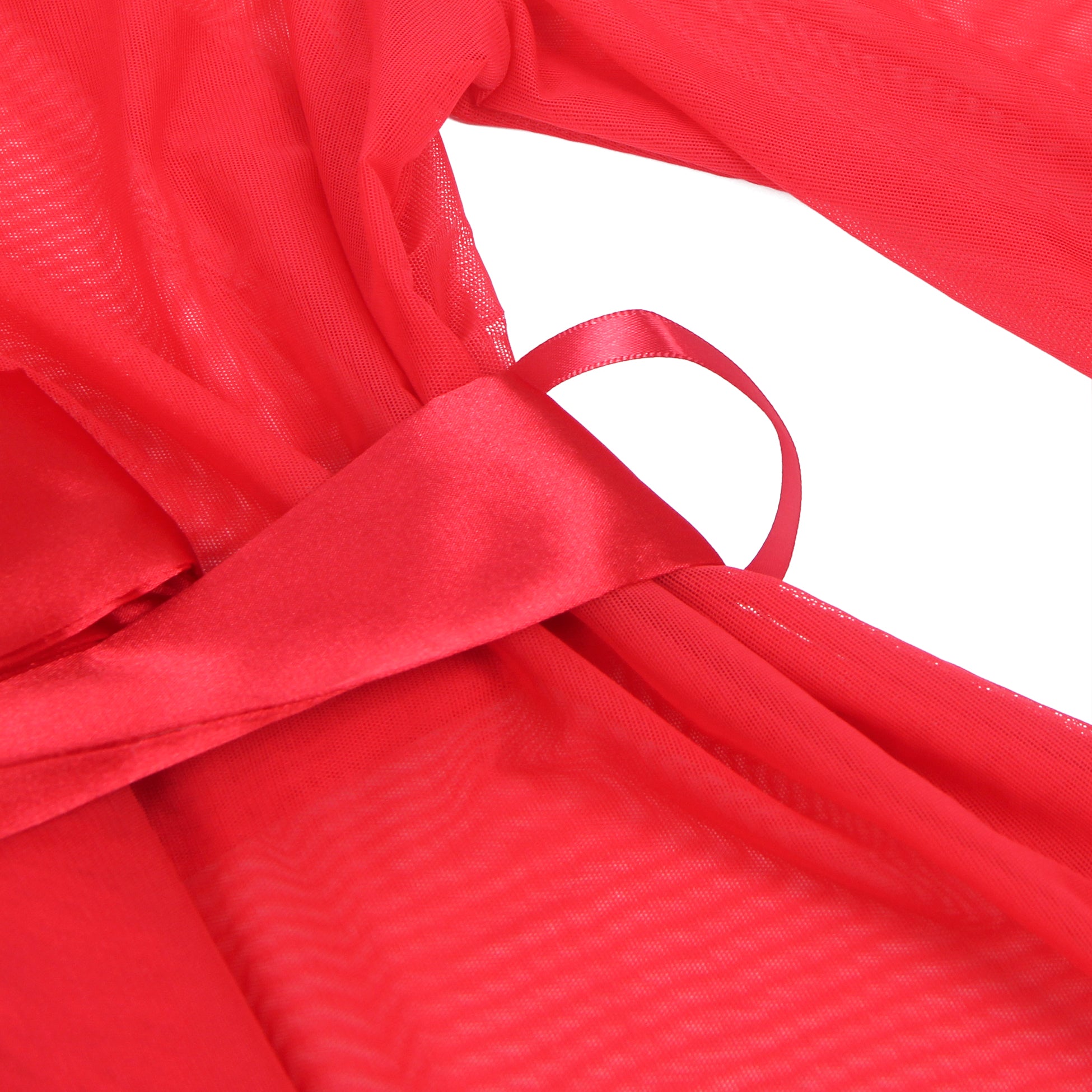 Red Intimate Mesh Mink Fur Trim Short Robe With Belt