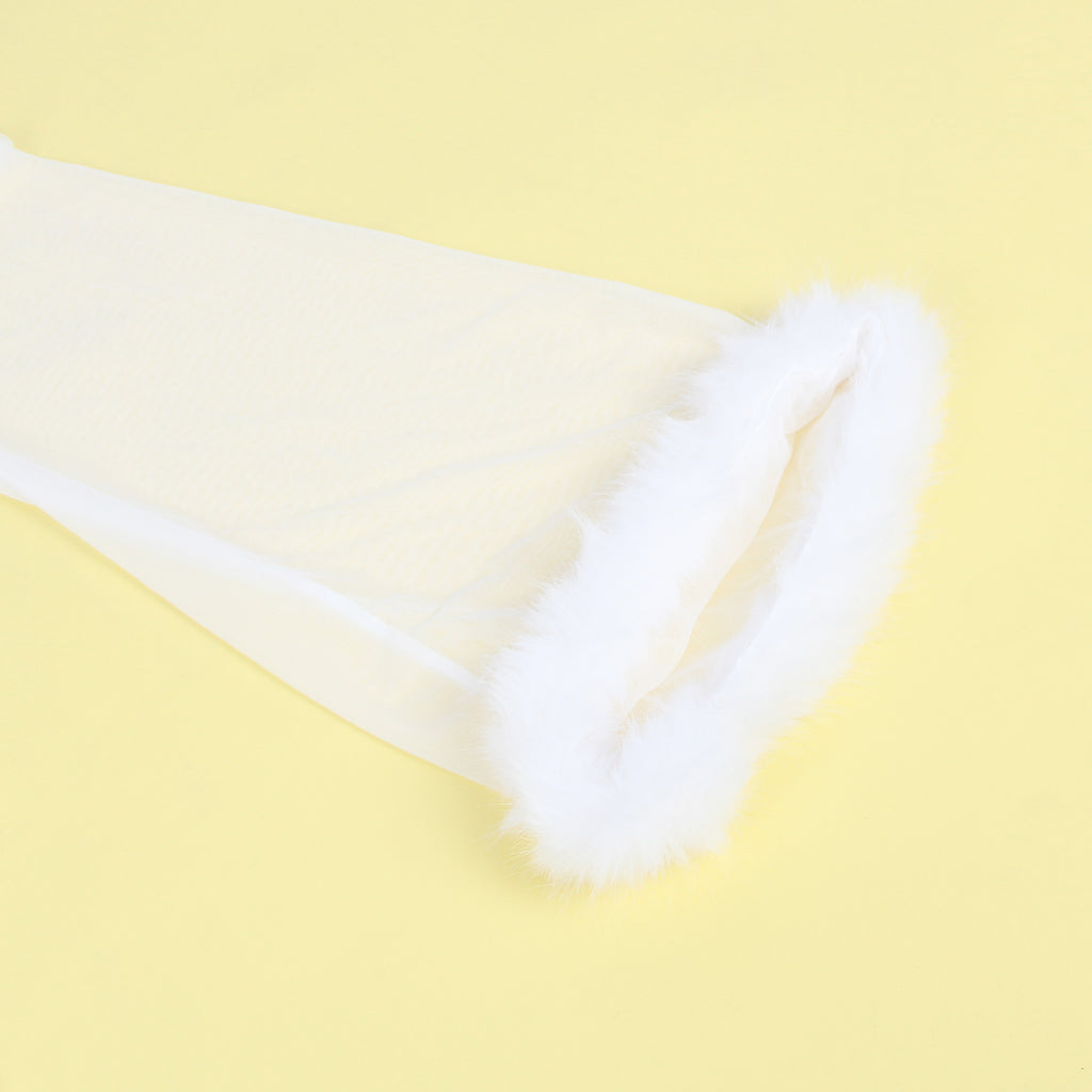 White Intimate Mesh Imitation Mink Fur Trim Long Robe With Belt