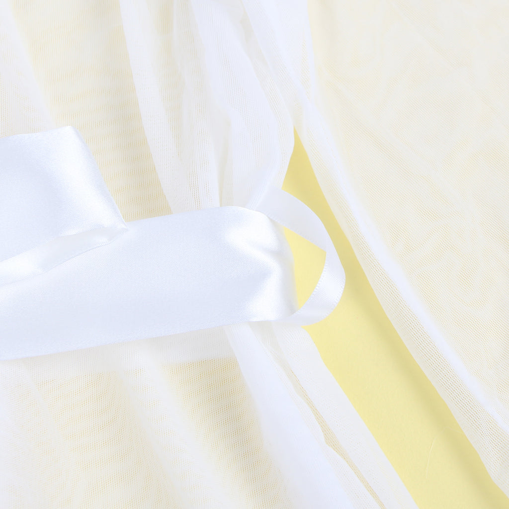 White Intimate Mesh Imitation Mink Fur Trim Long Robe With Belt