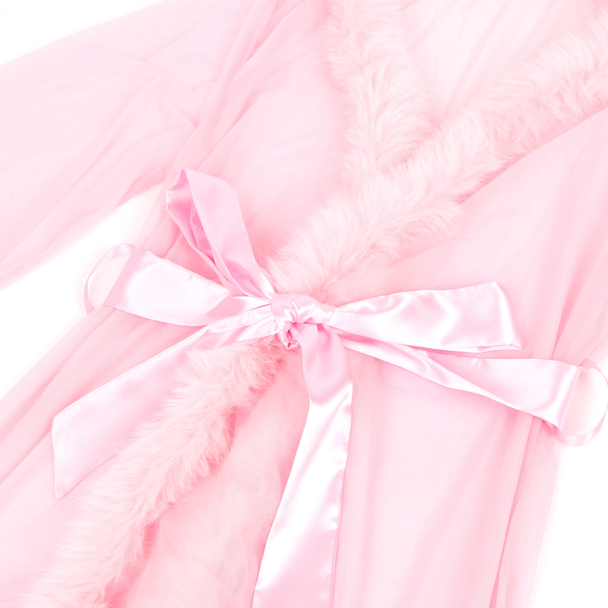 Pink Intimate Mesh Imitation Mink Fur Trim Long Robe With Belt