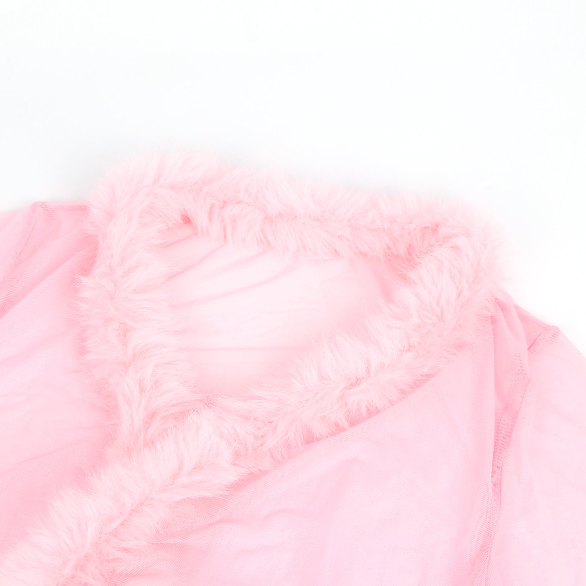 Pink Intimate Mesh Imitation Mink Fur Trim Long Robe With Belt