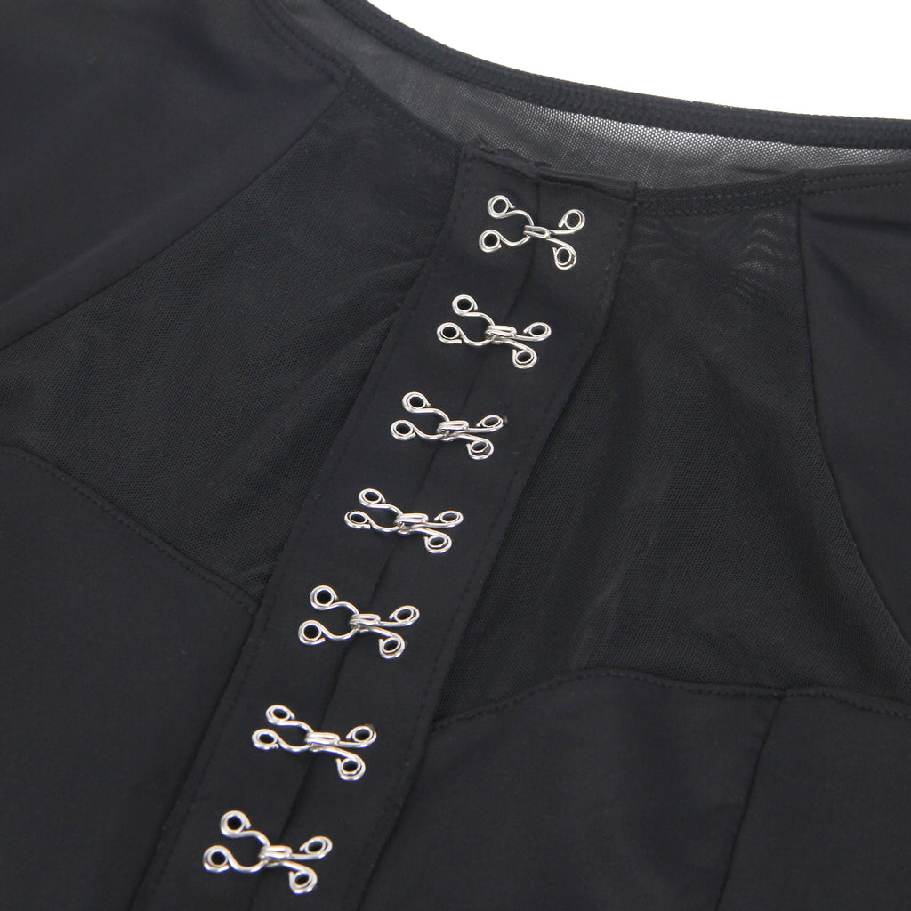 Black Intimate Swim Cloth And Mesh Long Sleeves Open Crotch Bodysuit