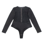 Black Intimate Swim Cloth And Mesh Long Sleeves Open Crotch Bodysuit